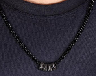 Custom Men Necklace with Family Name,Personalized 1-6 Names Beads Necklace,Engraved Jewelry,Father's Day Gift,Husband Gifts