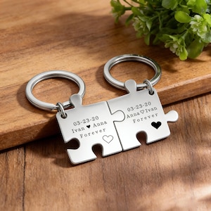 Personalized 2 Puzzle Pieces Keychain Set,Custom Engraved Matching Keychains for Couple,Valentines Day,Gift For Boyfriend/Girlfriend