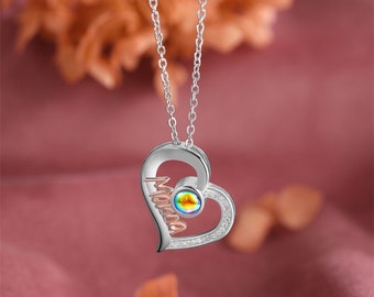 Collier personnalisé avec projection de photos, image commémorative personnalisée à l'intérieur du pendentif coeur, collier pour maman, cadeaux de fête des mères pour une nouvelle maman, cadeau pour elle