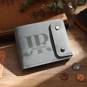 Cartera personalizada para papá, cartera de cuero para hombre con foto, cartera grabada personalizada, cartera con monograma, regalo del Día del Padre para el esposo, regalo para papá