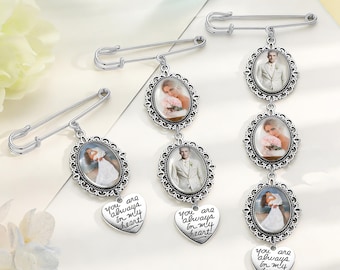 Ciondolo commemorativo personalizzato per bouquet da sposa, spilla ricordo con foto personalizzata per matrimonio