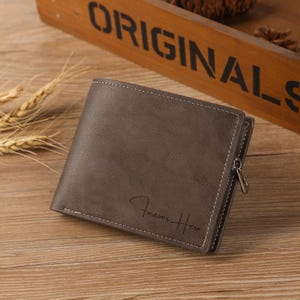 Cartera de cuero personalizada para hombre, cartera con foto grabada, cartera con foto para papá, regalo de hija o hijo, regalo del Día del Padre para él.