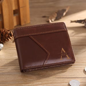 Regalos para el Día del Padre, Cartera de Cuero Personalizada para Hombre, Cartera con Monograma, Cartera con Iniciales Grabadas, Regalo de Aniversario para Él, Regalo para tu Esposo
