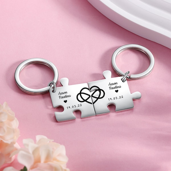 Custom 2 Puzzle Piece Keychain for Couples,initial Keychain,Personalized Gift For Boyfriend Girlfriend,Anniversary gift,Valentine's day Gift