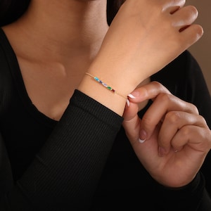 Pulsera con piedra de nacimiento para el Día de la Madre, Pulsera con piedra de nacimiento familiar, Pulsera con piedra de nacimiento baguette, Pulsera con piedra de nacimiento para la abuela, Regalos de cumpleaños