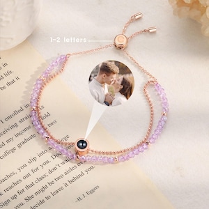 Personalized Photo Bead Bracelet with Link Chain,Custom Crystal Beaded Projection Bracelet,Double Bracelet,Christmas Gift for Her Mom Friend