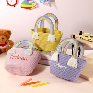 Sac fourre-tout personnalisé pour enfant avec nom, nom personnalisé pour tout-petit, sac monogramme pour enfant, sac fourre-tout pour tout-petit, cadeaux de fille de fleur, cadeau de prénom pour bébé