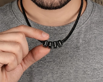 Custom Men's Necklace with Kids Names,Personalized Engraved Name Beads Jewelry,1st Father's Day Gift,Husband Gifts