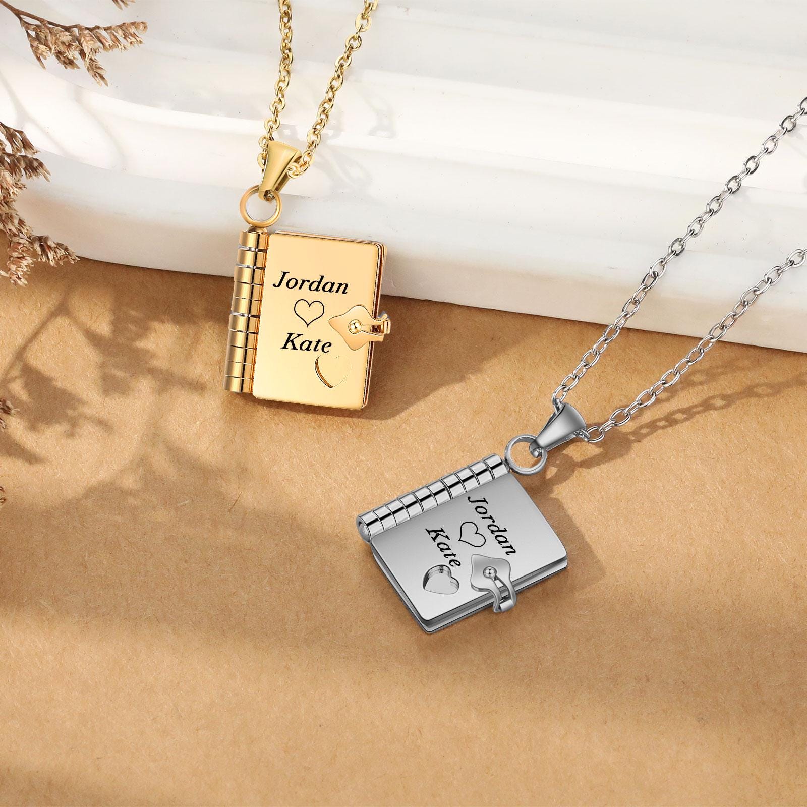 Collier Médaillon Livre En Argent Sterling 925 - Neuf, Style Vintage