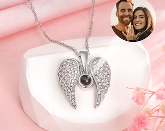 Personalized Angel Wings Projection Necklace,Custom Photo Projection Necklaces,Memorial Picture Necklaces,Wing Sympathy Gift,Loss of Mother