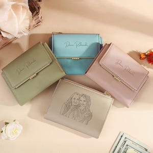 Carteras de cuero personalizadas para mujer, cartera con foto personalizada, cartera grabada, cartera pequeña para mujer, cartera minimalista, regalo para el Día de la Madre.