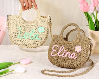 Personalized Straw Bridesmaid Handbag,Custom Name Beach Bag,Straw Bridesmaid Bag,Monogram Straw Beach Bag,Bachelorette Bag, Bridesmaid Gifts