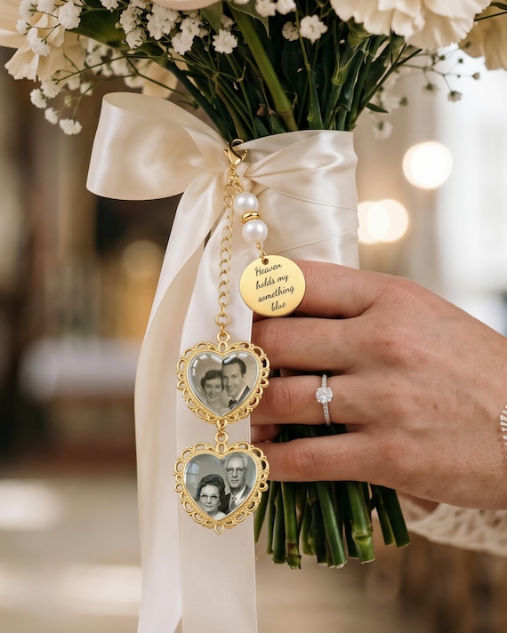Custom Bouquet Photo Charm, Personalized Wedding Bouquet Charm, Groom Memorial Lapel Pin, Bridal Rememberance Gift