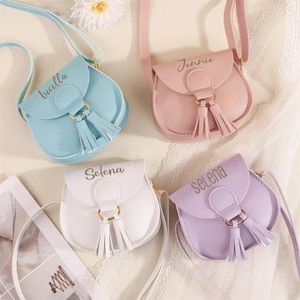 Sac à main personnalisé pour tout-petit pour fille, sac à main personnalisé avec nom pour enfant avec pompon, sac à bandoulière petite fille, sac à main pour enfant monogrammé, cadeau pour enfant