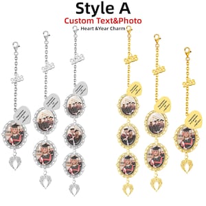 May include: Six graduation-themed hanging ornaments in silver and gold tones, featuring oval photo frames, a 2026 year charm, a heart-shaped tag with the text 'Congratulations on our graduation and a bright future', and a pair of angel wings.