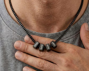 Benutzerdefinierte Männer Halskette mit Familiennamen, personalisierte Dad Halskette von Tochter, gravierte Perlenschmuck, 1. Vatertagsgeschenk, Ehemann Geschenke