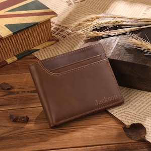 Portefeuille en cuir pour homme gravé personnalisé, cadeau portefeuille photo personnalisé pour papa, portefeuille à monogramme, cadeau d'anniversaire pour mari, cadeau fête des pères