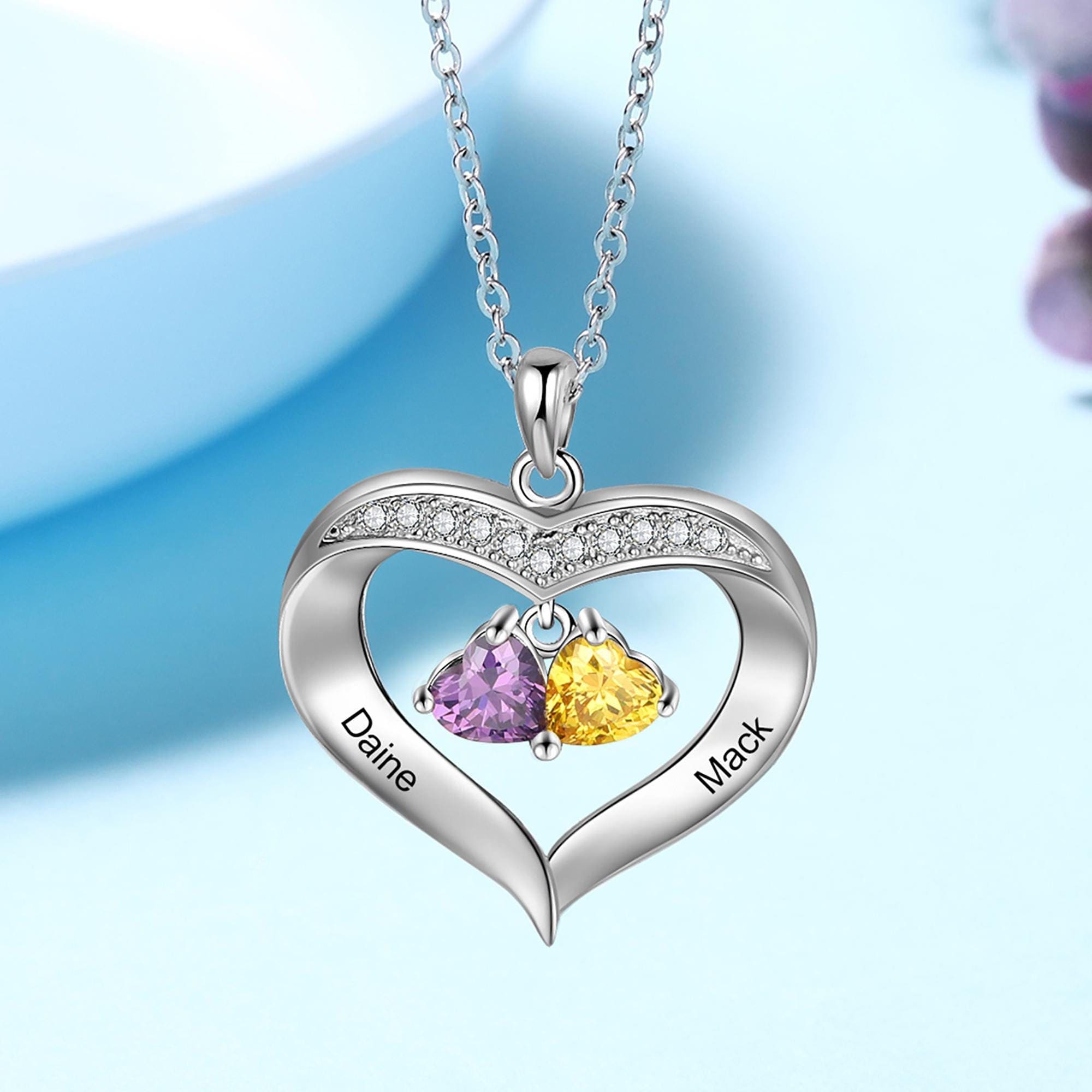 Personalized Family Birthstone Necklace,Custom 1-8 Names Necklace…