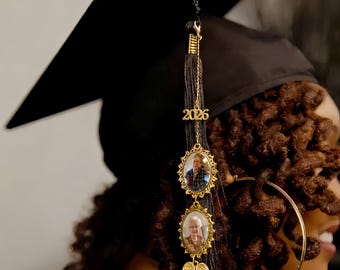 Custom Graduation Memorial Tassel Charm,Grad Cap Photo Charm with Angel Wing,2026 Graduation Gifts for Her or Him