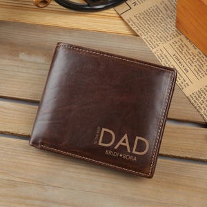 Cartera de cuero personalizada para papá, cartera de cuero con nombre de niño, cartera para el Día del Padre, regalo para el esposo, regalo de aniversario para él