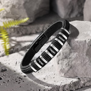 Pulsera de cuero personalizada con nombres de niños, pulsera grabada personalizada para hombre, joyería de cuero para el Día del Padre, regalo para esposo, regalos para papá