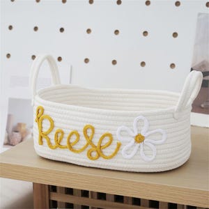 Personalisierter Babyparty-Geschenkkorb mit Namen, Seil-Baumwollbaby-Geschenkkorb, kundenspezifischer Babykorb, Spielzeugkorb, Neugeborenen Geschenk, Babynamengeschenk