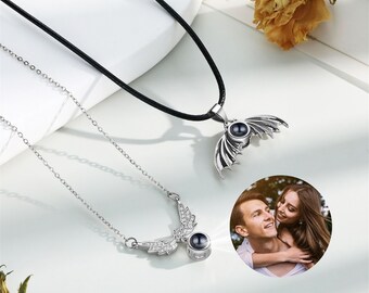 Personalized Angel Pendant Photo Projection Necklace,Custom Picture Inside Necklace,Bat Necklace,Couple Necklace,Valentines Day Gift for Her