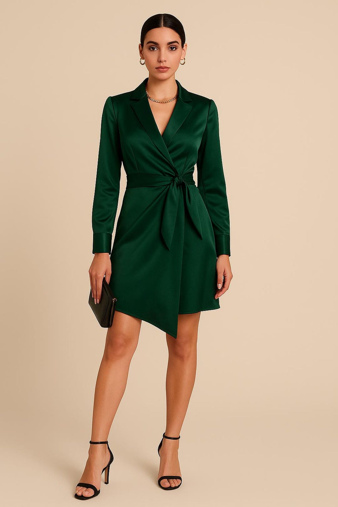 Green Satin Blazer Dress - Long Sleeve Mini Dress Green Satin Blazer Dress - Long Sleeve Mini Dress