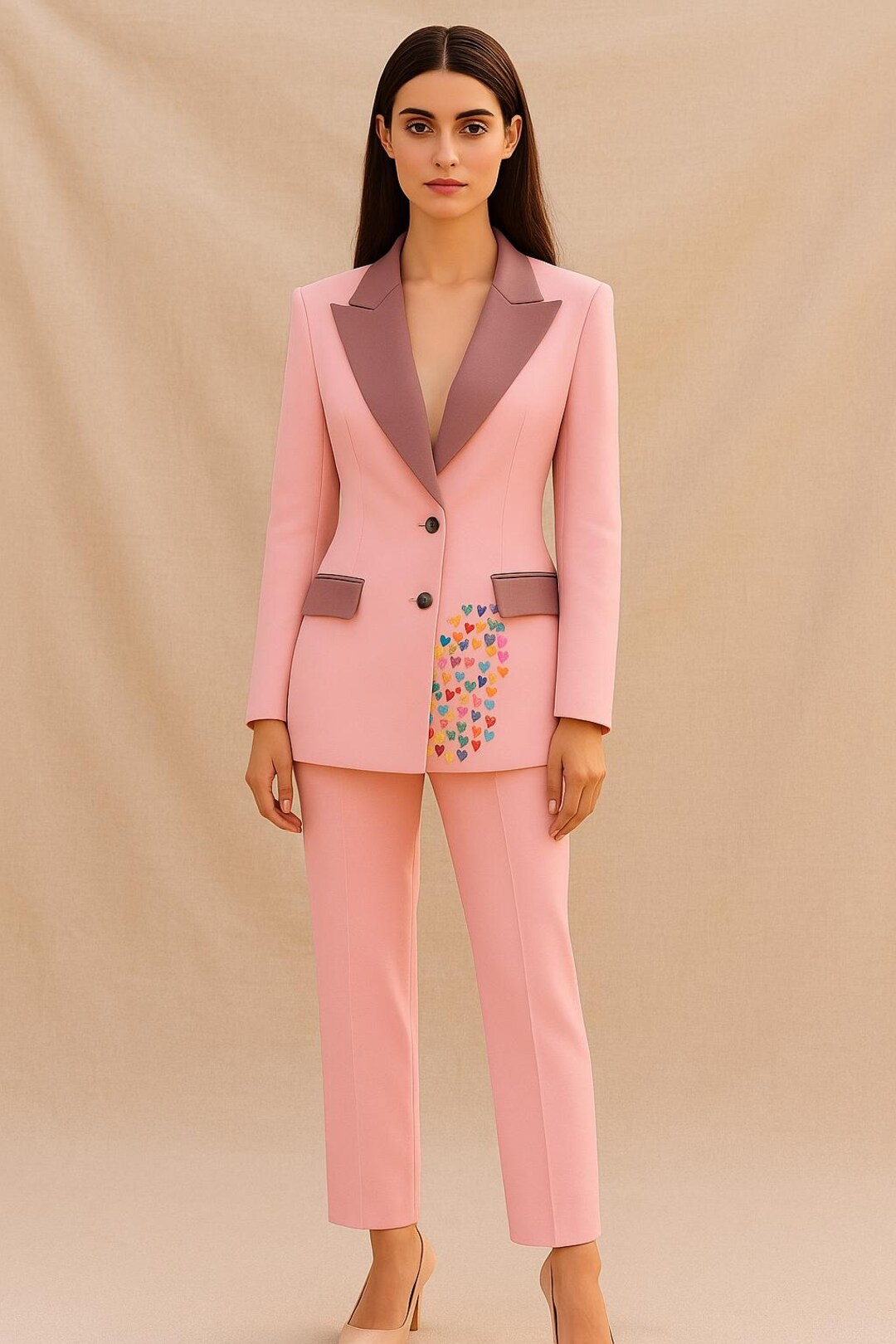 Pink Handpainted Pantsuit Set With Hearts – Women’s Formal Outfit - Etsy