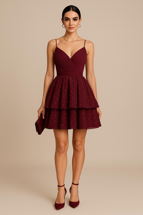 Burgundy Layered Mini Dress