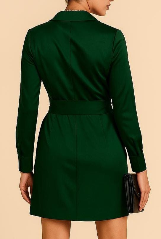 Green Satin Blazer Dress - Long Sleeve Mini Dress Green Satin Blazer Dress - Long Sleeve Mini Dress