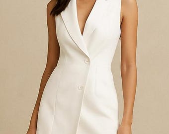 white short sleeve blazer dress White Blazer Mini Dress by Miss Circle