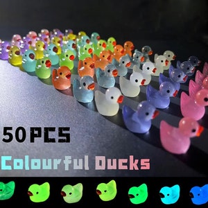 Miniature Garden Ducks (50 Pack) | Glow in the Dark Figures | Resin 3D Modeled Painted