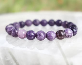 Pulsera redonda de cuentas de cristal de lepidolita