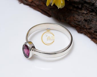 Handmade Pink Ruby Ring, 925 Sterling Silver Boho Statement Ring