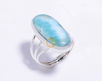 Natural Larimar Ring Gemstone Ring 925 Sterling Silver Ring Blue Stone Ring Handmade Ring Statement Ring Larimar Jewelry Valentines Day Gift