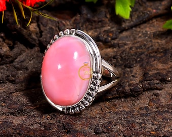 Handmade Pink Opal Ring: 925 Sterling Silver Statement Ring