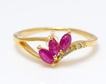 Pink Ruby Marquise Ring, 18k Gold Plated Sterling Silver
