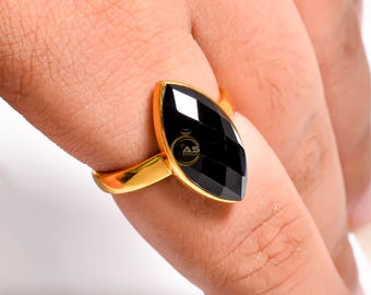 Handmade Black Onyx 18K Gold Plated Sterling Silver Ring