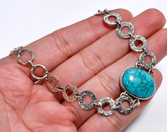 Natural Turquoise Bracelet 925 Sterling Silver Bracelet Handmade Bracelet Boho Turquoise Bracelet Turquoise Bracelet For Her Gift for Her