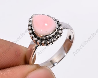 Anel de prata esterlina com opala rosa feito à mão: joias de noivado