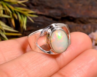 エチオピア産オパールリング：ハンドメイド925スターリングシルバー