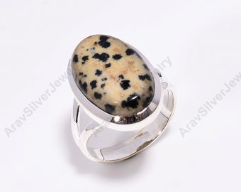 Dalmatian Jasper Ring, 925 Sterling Silver Ring, Jasper Jewelry, Statement Ring, Boho Ring, Handmade Ring, Gift for Woman