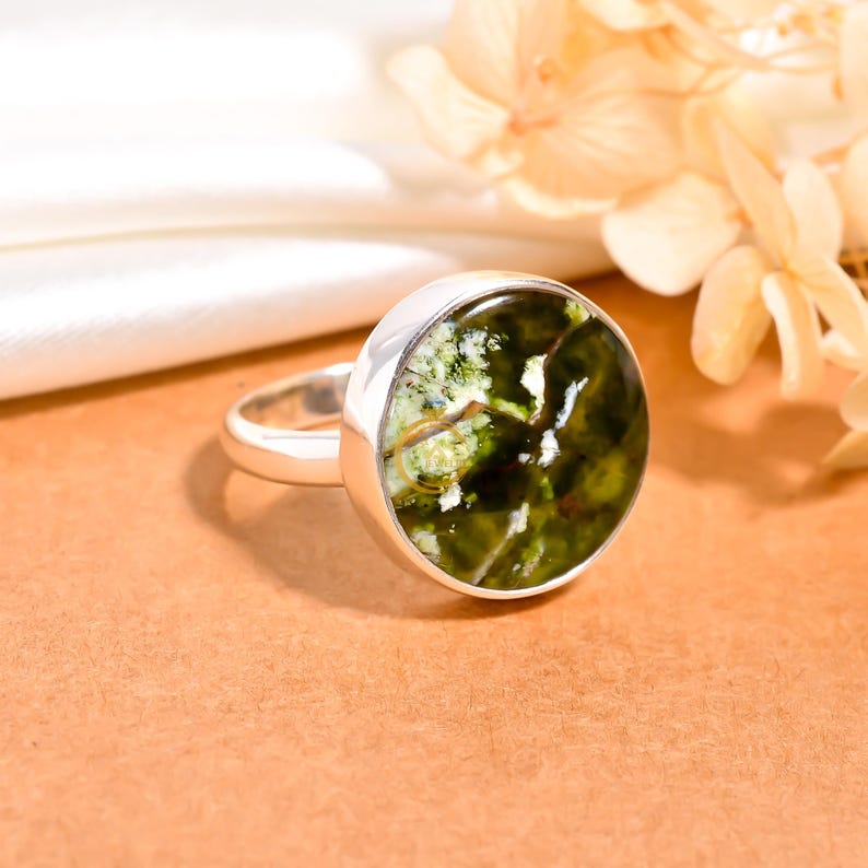 Green Baltic Amber Ring 925 Sterling Silver Ring Green Stone Ring