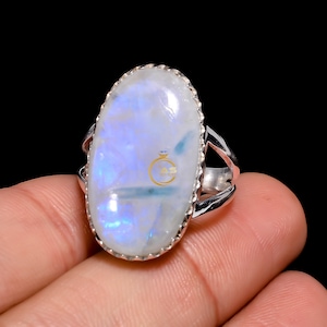 Rainbow Moonstone Pure 925 Sterling Silver Handmade Ring Statement Ring Promise Ring Anniversary Gift Valentines Day Gift For Women