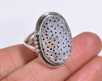 Blue Sponge Coral Ring, 925 Sterling Silver Ring, Statement Rings for Women, Handmade Ring, Christmas Birthday Gift Jewelry for Women
