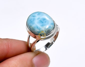 Larimar Ring, Blue Larimar Ring, 925 Sterling Silver Ring, Handmade Ring, Blue Stone Ring, Promise Ring Larimar Jewelry, Valentine Day Gifts