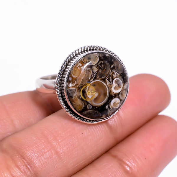 Natural Turritella Fossil Snail Ring 925 Sterling Silver Ring Handmade Ring Statement Ring Turritella Agate Ring Christmas Gift For Her