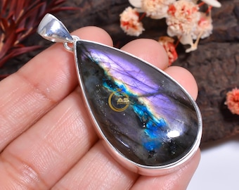 Handmade Purple Labradorite Pendant: 925 Sterling Silver Gemstone Jewelry