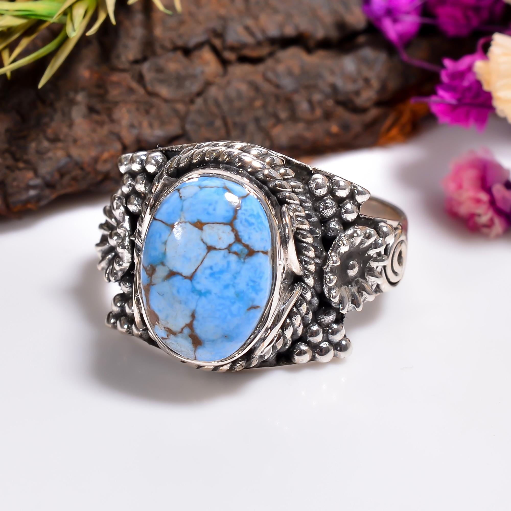 Ravishing Vintage Native American Navajo Carved Godber Turquoise Sterling Silver Ring Ravishing Vintage Native American Navajo Carved Godber Turquoise Sterling Silver Ring